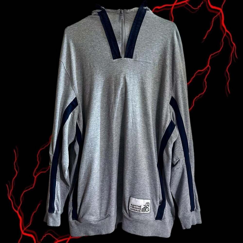 Marithe Francois Girbaud 1/4 Zip Hoodie XXL Gray Cotton Streetwear